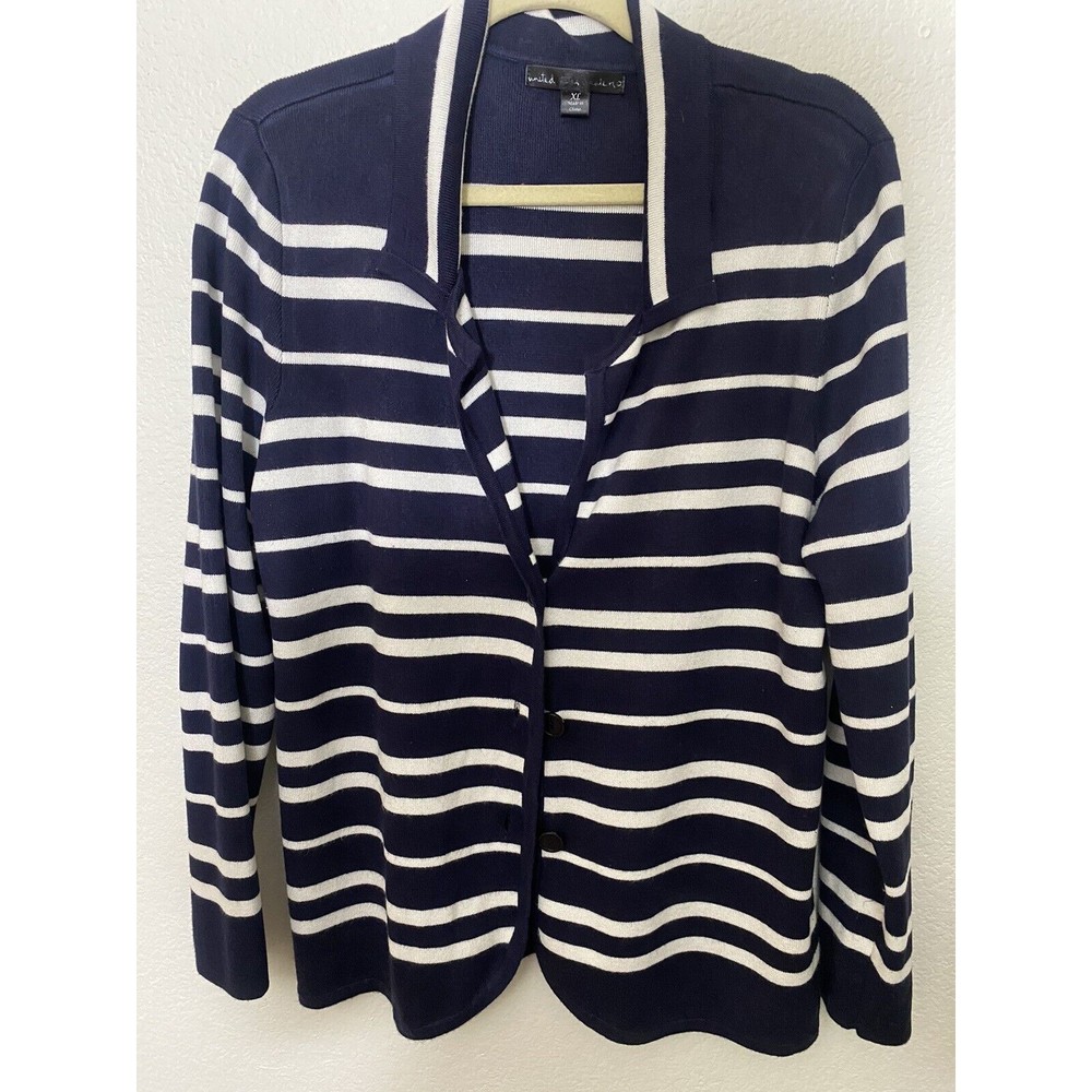 United States Sweaters Navy Blue & White Stripe Cardigan Sweater Size XL